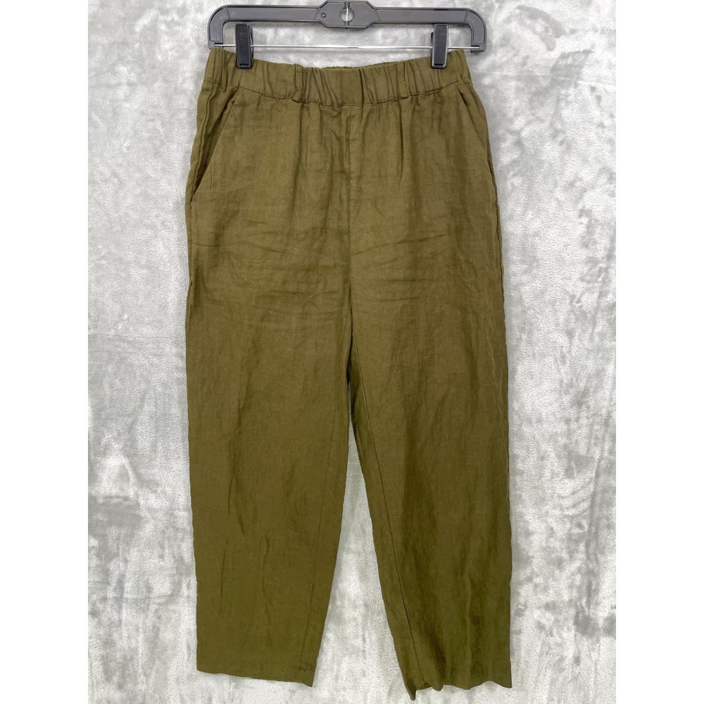 Quince 100% European Linen Pants Womens XS Martini Olive Pull On Side Pockets